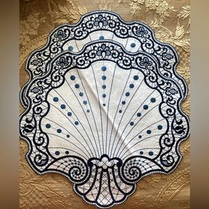 Two Navy and White E. Braun & Co. New York embroidered Placemats